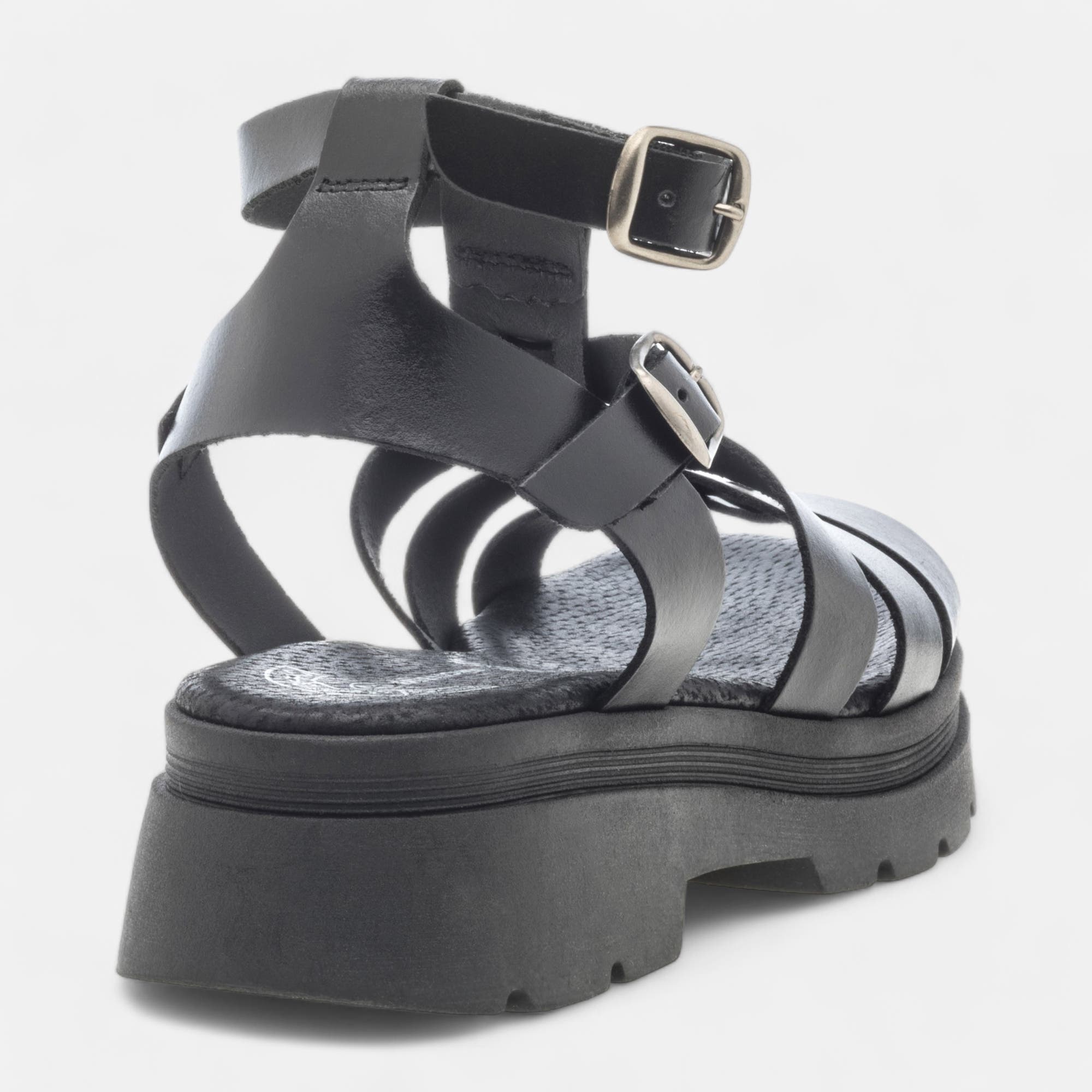 Sandales à talon compensé Femme en cuir noir