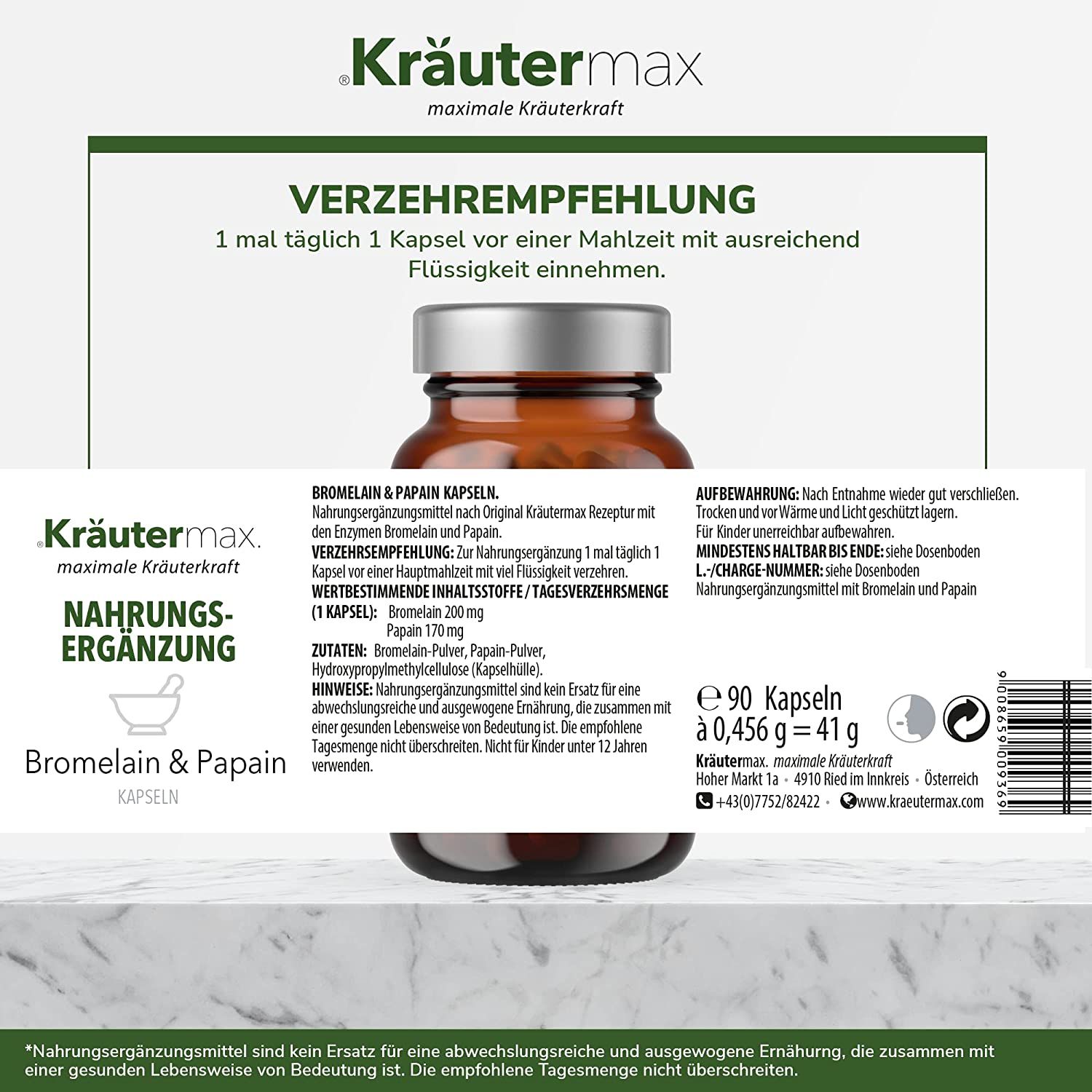 Kräutermax Bromelain und Papain Kapseln