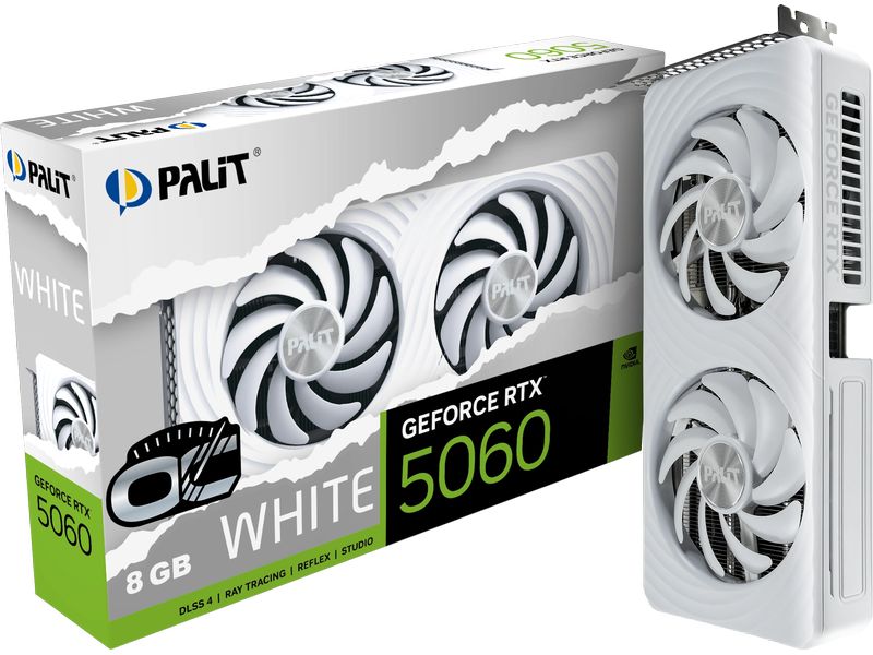 Palit Grafikkarte RTX5060 WHITE OC 8 GB GDDR7 Leistungsstarke 8-GB-Gamer-Grafikkarte mit GDDR7-Speicher und 8K-Unterstützung