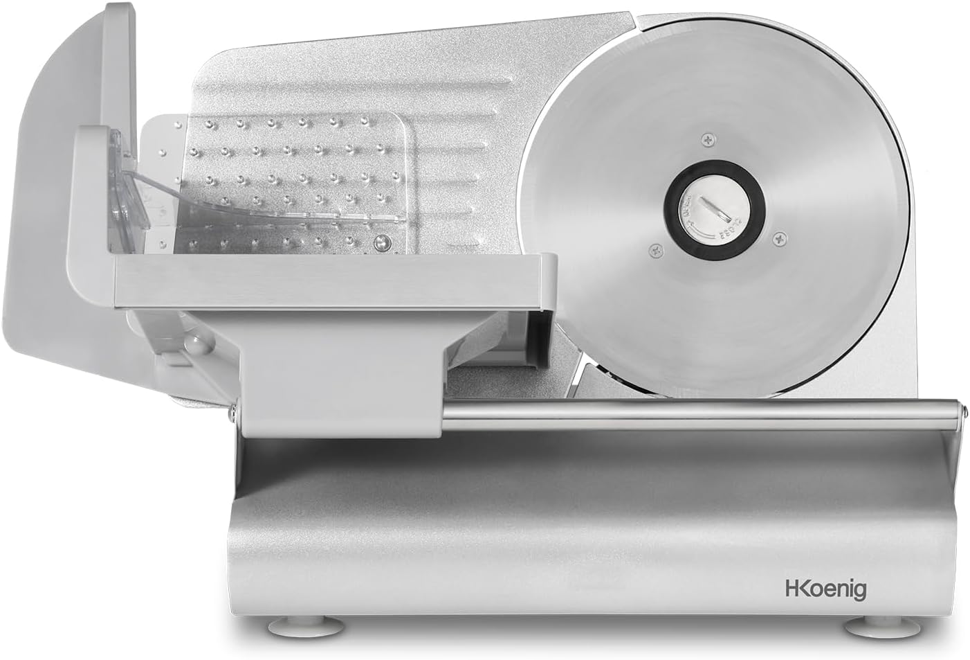 H.Koenig Trancheuse électrique à viande MSX254, charcuterie, professionnelle, précise,coupe 0-12 mm,lame 25 cm,aiguiseur intégré,large plateau,282 rpm, Rouge
