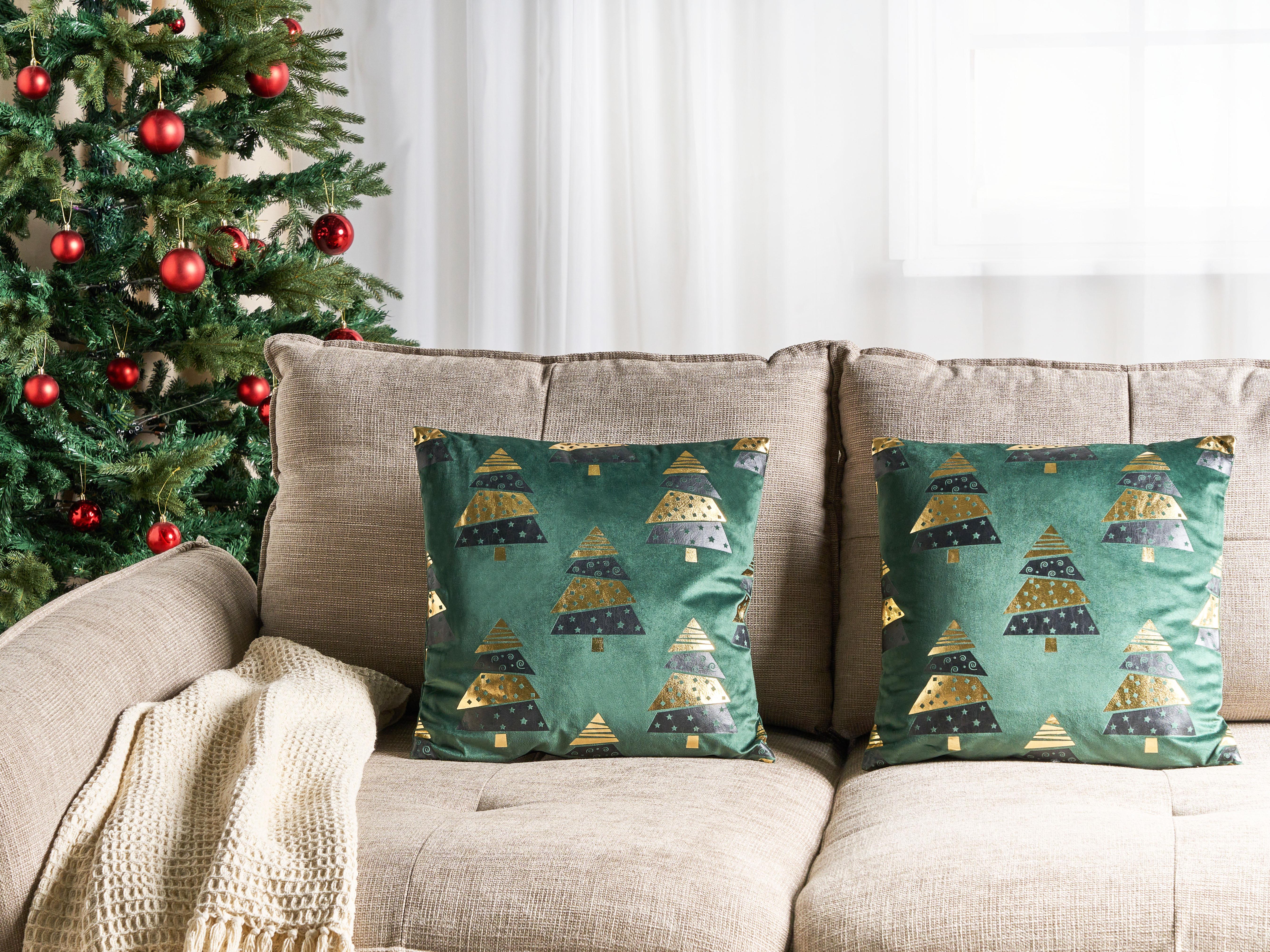 Set van 2 sierkussens GOLDSPRUCE Fluweel 45 x 45 cm Groen kerstmotief