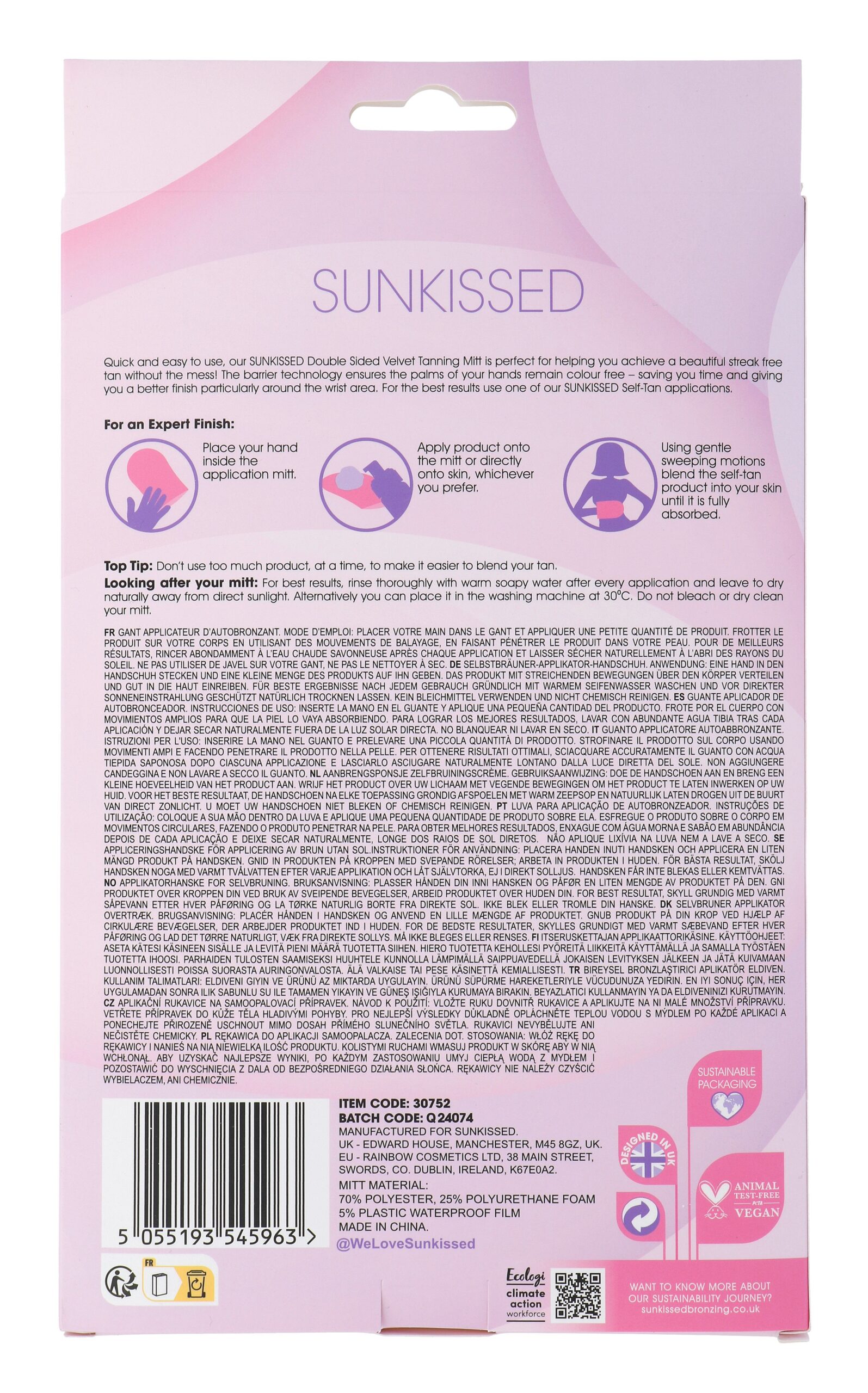 Sunkissed Double Sided Velvet Tanning Mitt (1 stuk)