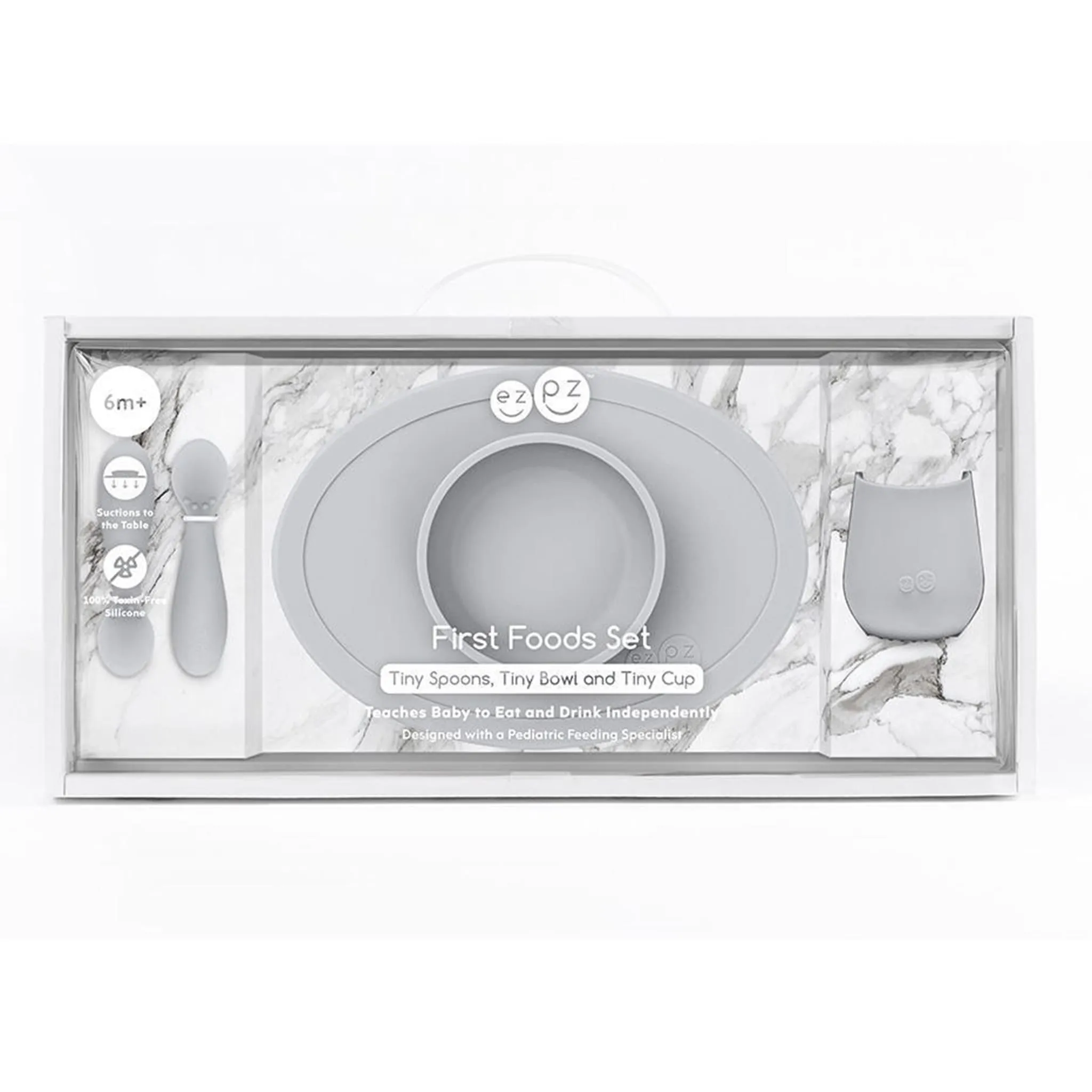 EZ PZ Fun Ensemble de Vaisselle d'Apprentissage en Silicone - Gris