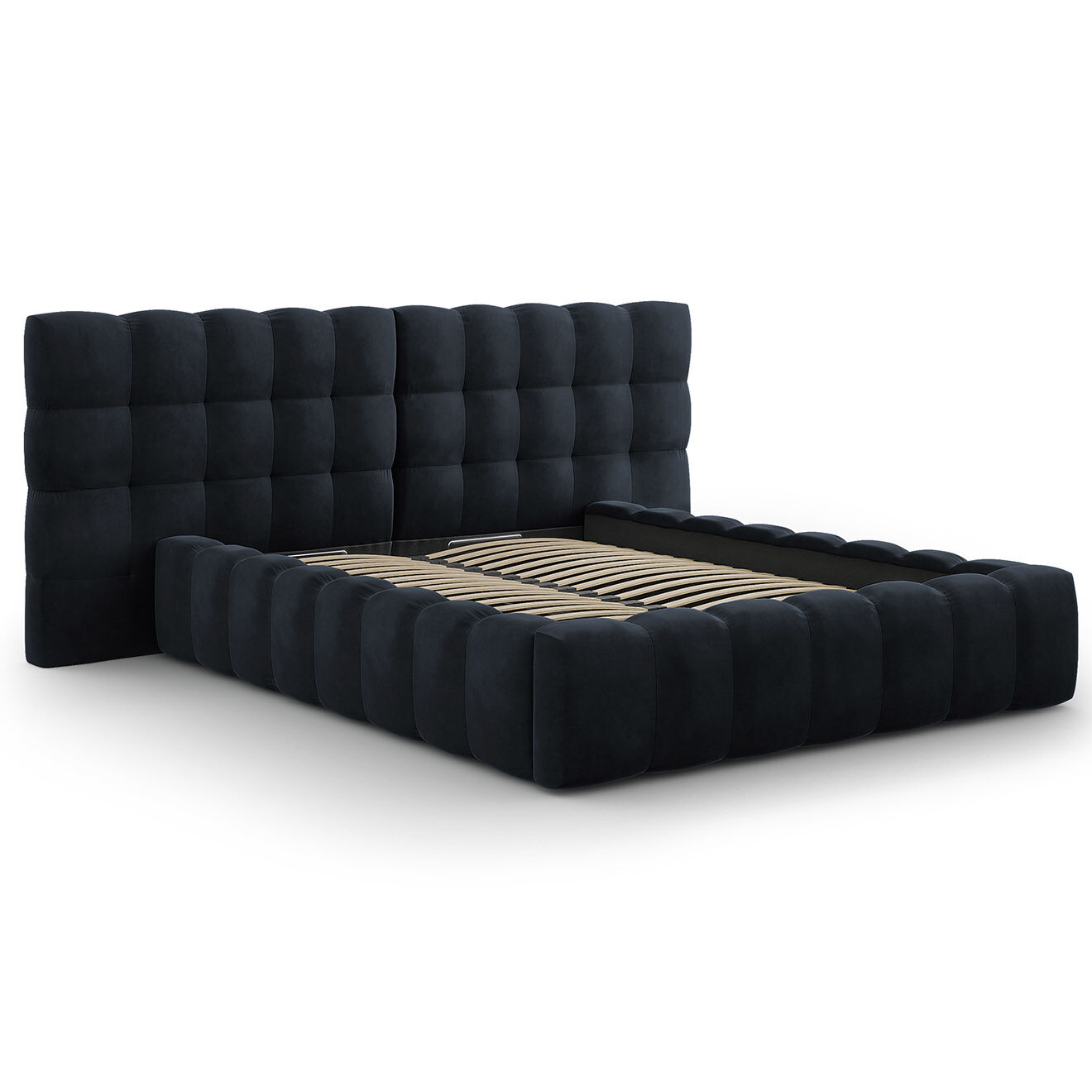 Cosmopolitan Design Lit avec coffre de rangement Bali Velours bleu foncé - 140x200 cm