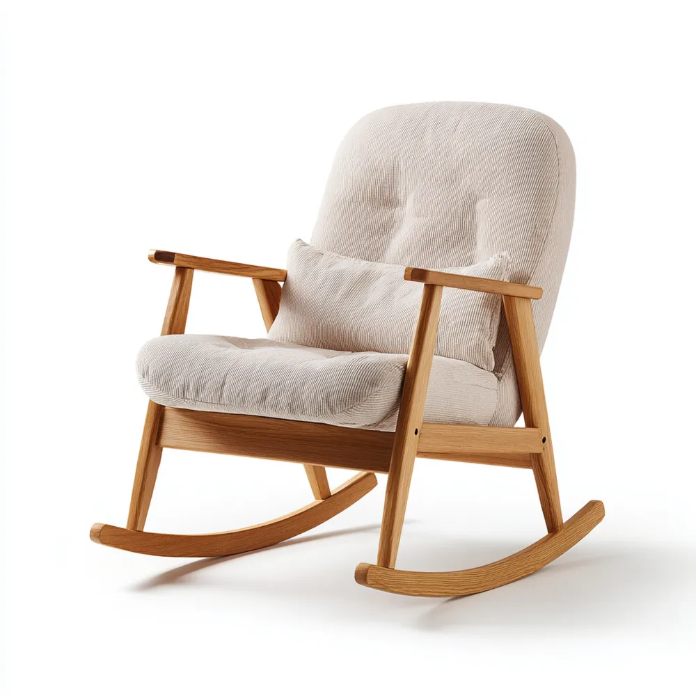 Schaukelstuhl 60x90x85 cm Holzrahmen mit Stoffpolster - Beige - Modern