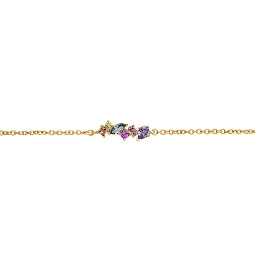 Collier Ikaia Plaqué Or Jaune Aqua Marine Synthétique Oxyde