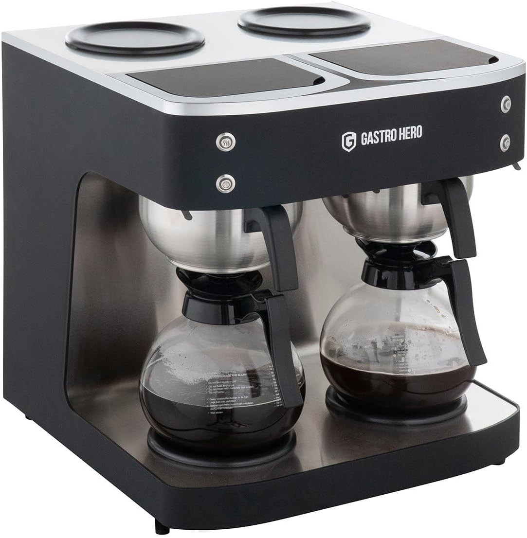 Filterkaffeemaschine ECO 2x 2 Liter schwarz inkl. 2 Glaskannen I Kaffeemaschine groß I 200 Tassen/St. I Filterkaffeemaschinen für Gastronomie und Café