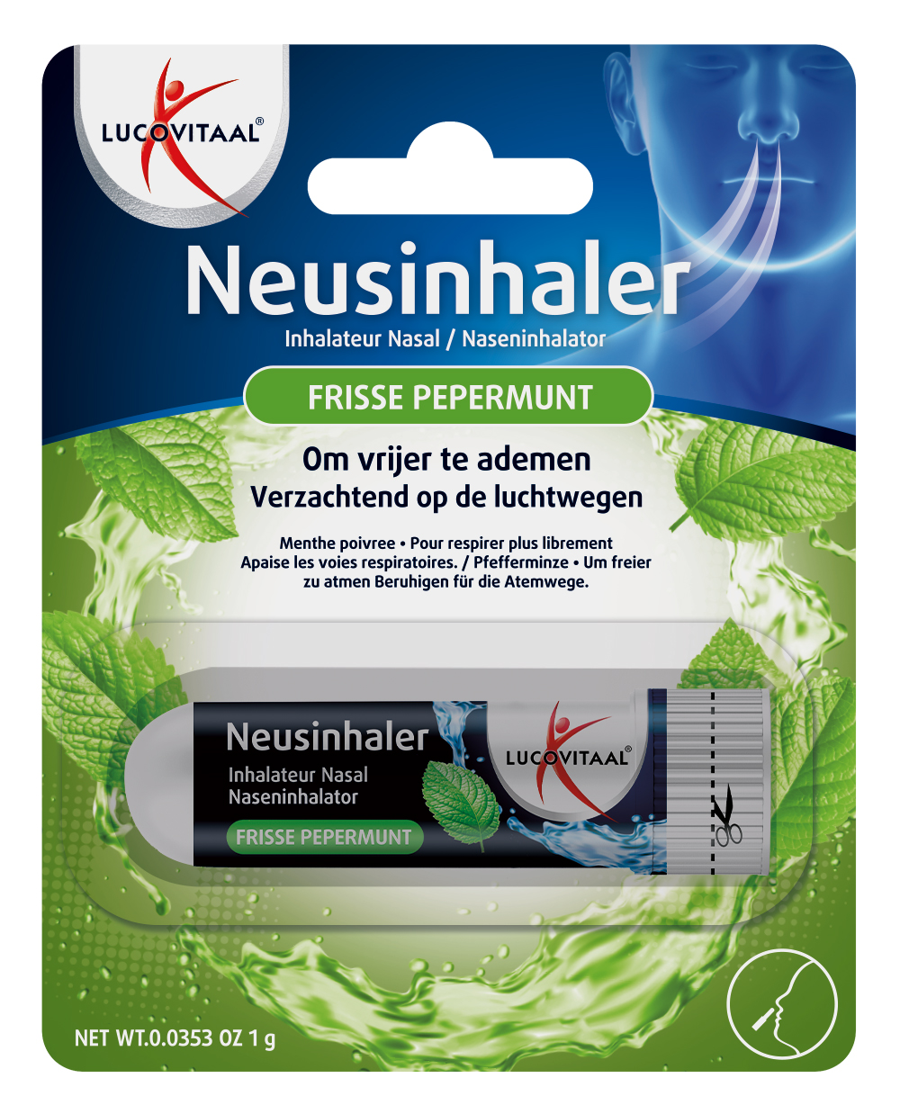 Lucovitaal Neusinhaler Vrijer Ademen Frisse Pepermunt (1 gr)