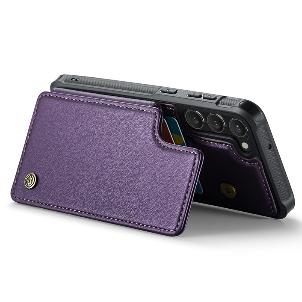 Samsung Galaxy S23 5G Leder Hülle mit Kartenfächern im Litchi Look   Kickstand (RFID Schutz) - Lila