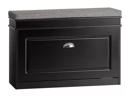 Banc à Chaussures Meuble à Chaussures avec Assise Coussin Rembourré et Abattant Noir, FSR82-L-SCH