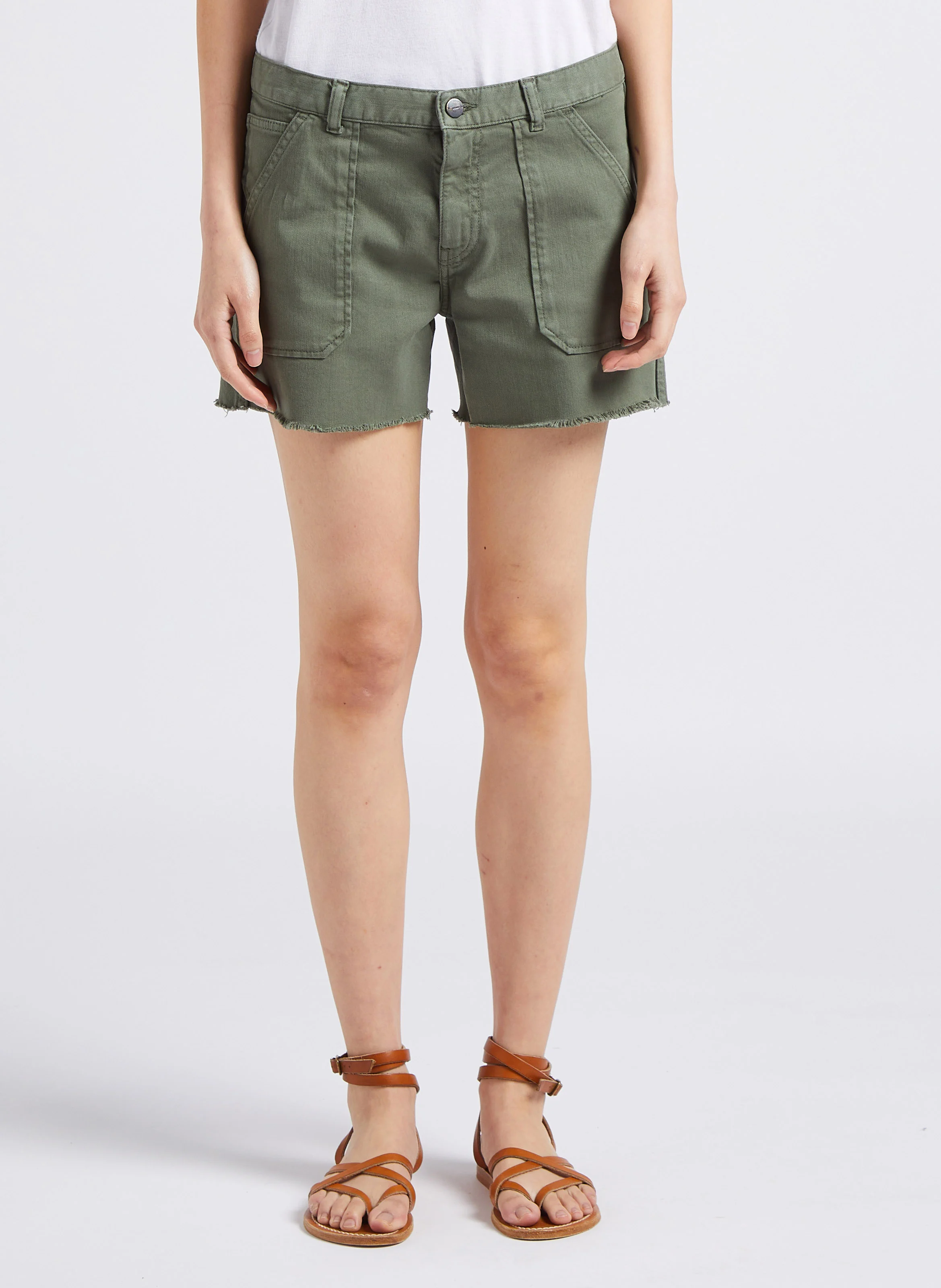 TOOLS - Short droit en denim stretch| Kaki