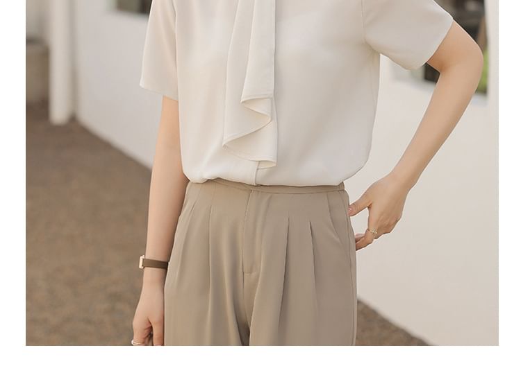 EFO - Blouse met ruches, opstaande kraag en korte mouwen