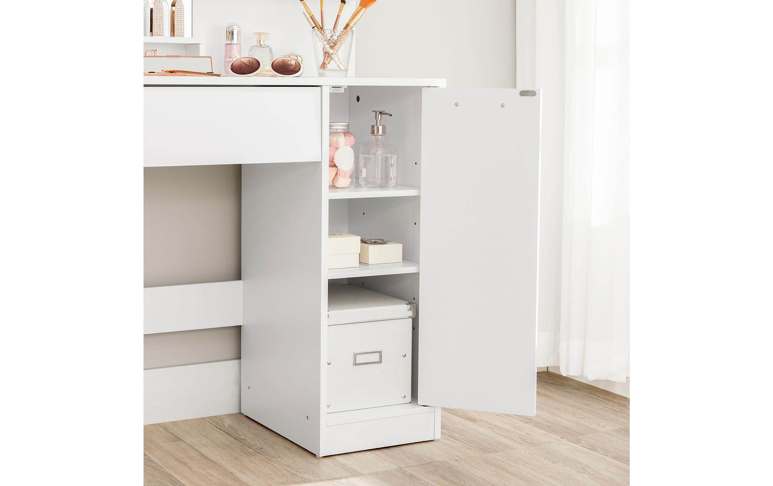 Schminktisch 80 x 40 x 132 cm, Weiss<br>Schminktisch mit Ablagen, Schublade und Spiegel