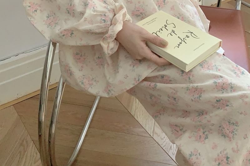 Sadelle - Pyjamatop / Broek / Jurk / Set met lange mouwen, ronde hals en Henley-bloemenprint en kant