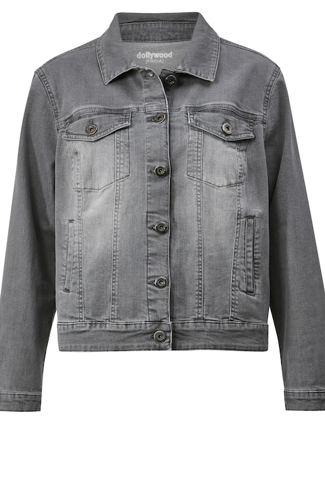 Jeansjacke, Hemdkragen, Knopfleiste, langer Arm