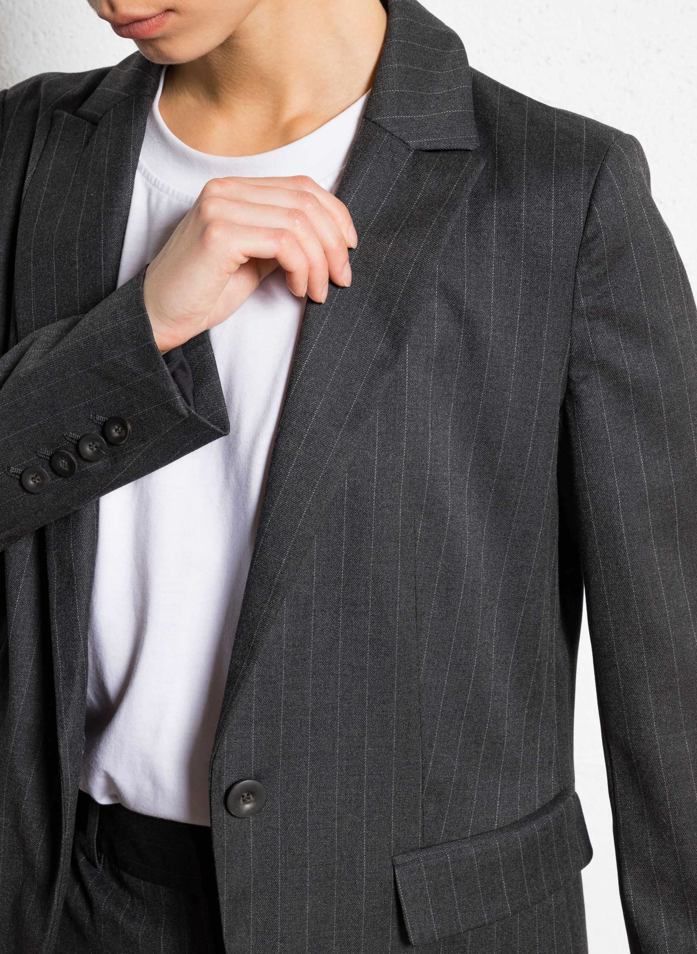 SIMONE - Veste de tailleur rayée en laine mélangée | Gris