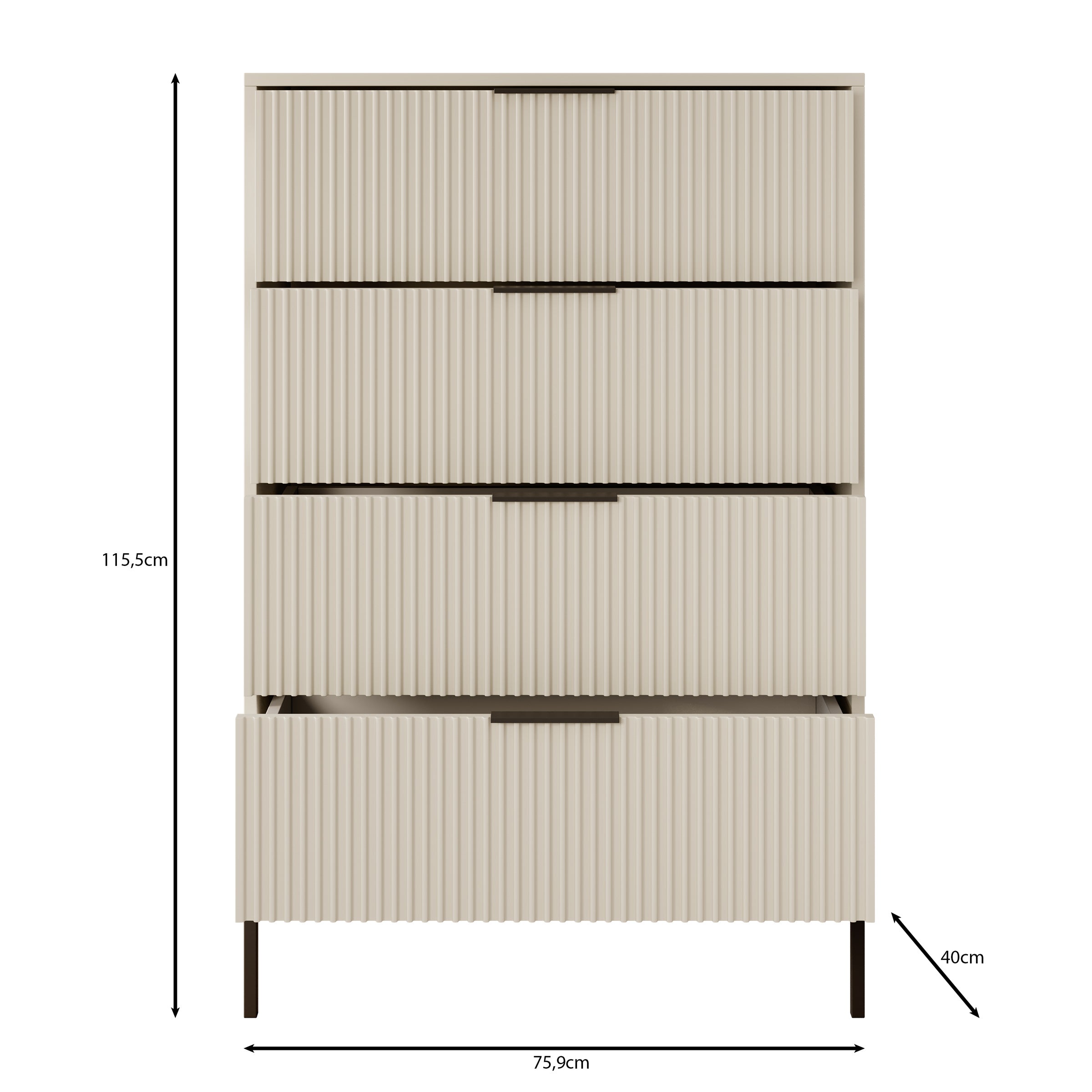 Delaware - Ladekast 4 lades - Beige - 76x40x116 cm