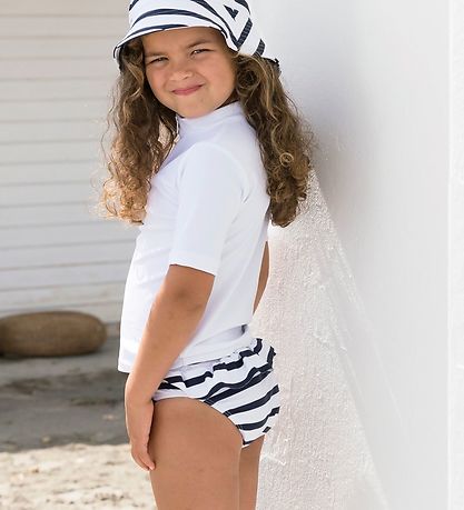 Petit Crabe Bikinihöschen - Zoe - UV50+ - Weiß/Navy Gestreift
