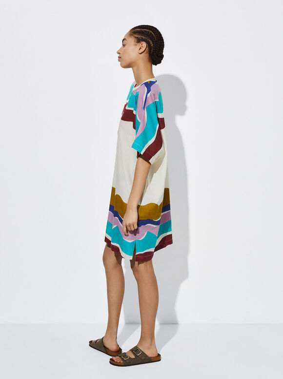 Vestido de algodão estampado - Multicolorido