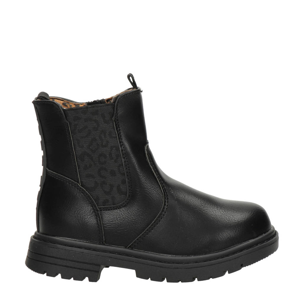 Nelson Kids chelsea boots met panterprint zwart