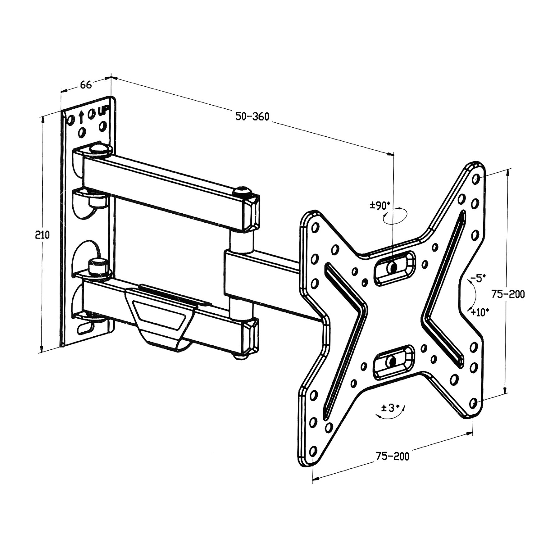 tectake® TV Wandhalterung, für 17 - 42 Zoll (43 - 107 cm), ausziehbar, bis 25 kg