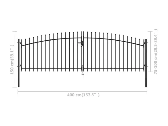 Double portail avec haut sous forme de lance 400 x 150 cm
