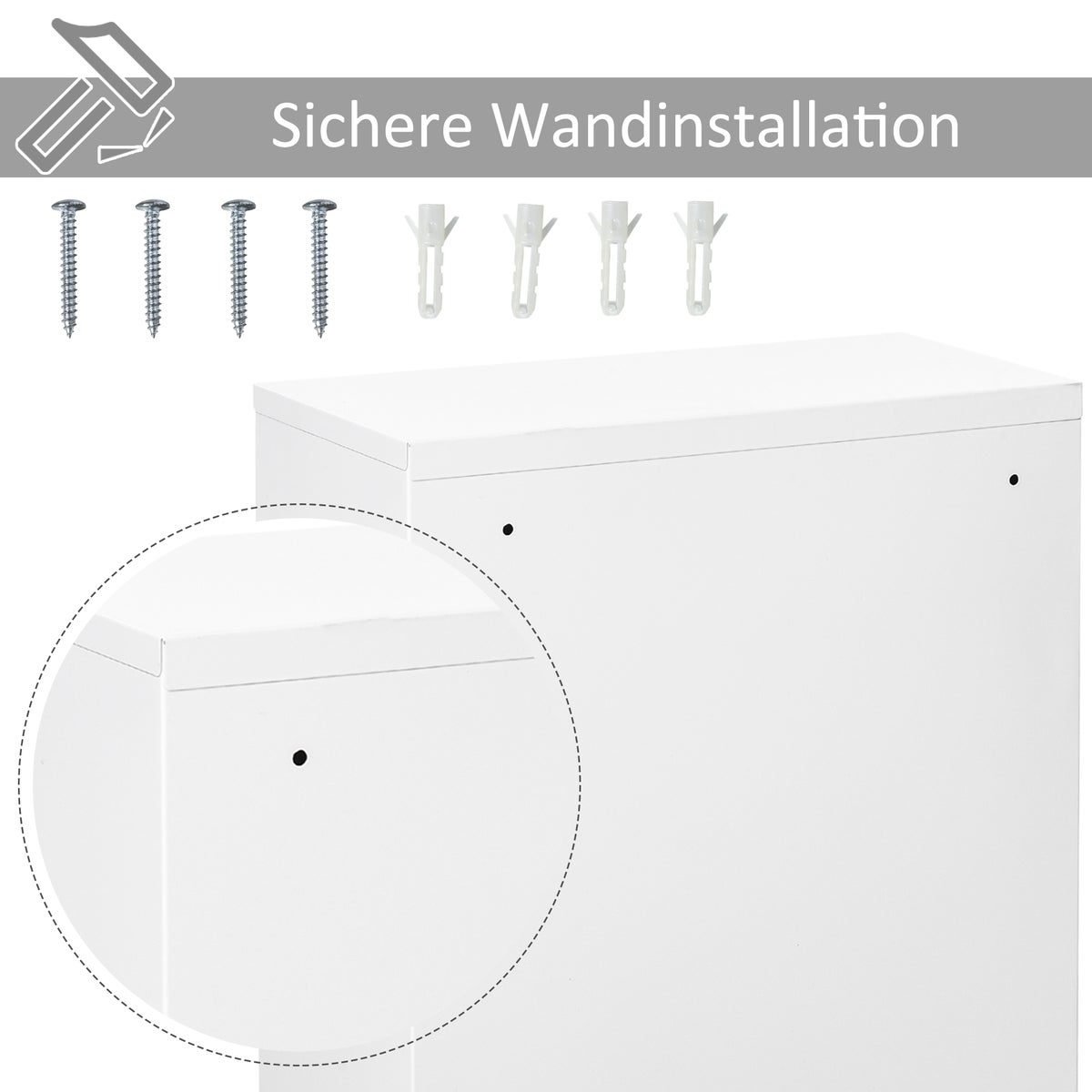 Kleankin Medicijnkastje, EHBO-kastje met slot, 3 compartimenten, staal, wit, 40 x 18 x 60 cm