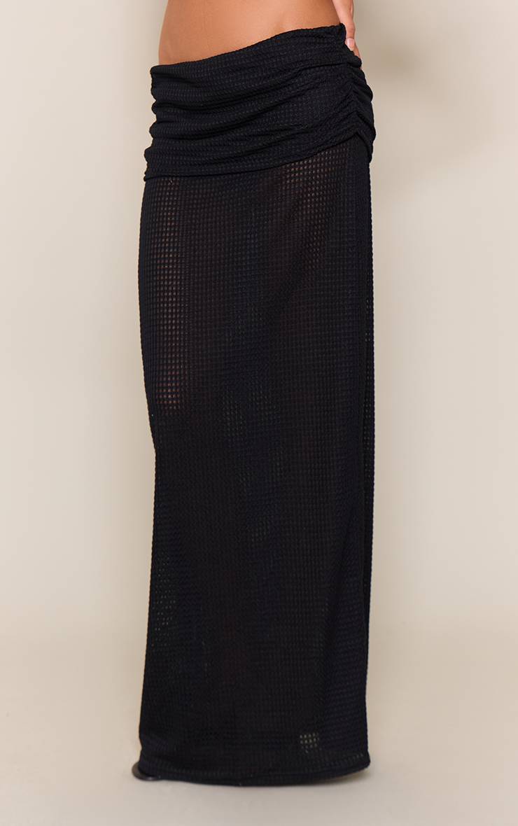 Noir Jupe Longue Coordonnée Taille Froncée Texturée