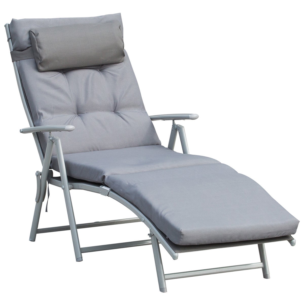 Outsunny ligstoel, strandligstoel, opvouwbaar, verstelbaar, met kussen, 137 x 63,5 x 100,5 cm, metaal, stof, grijs