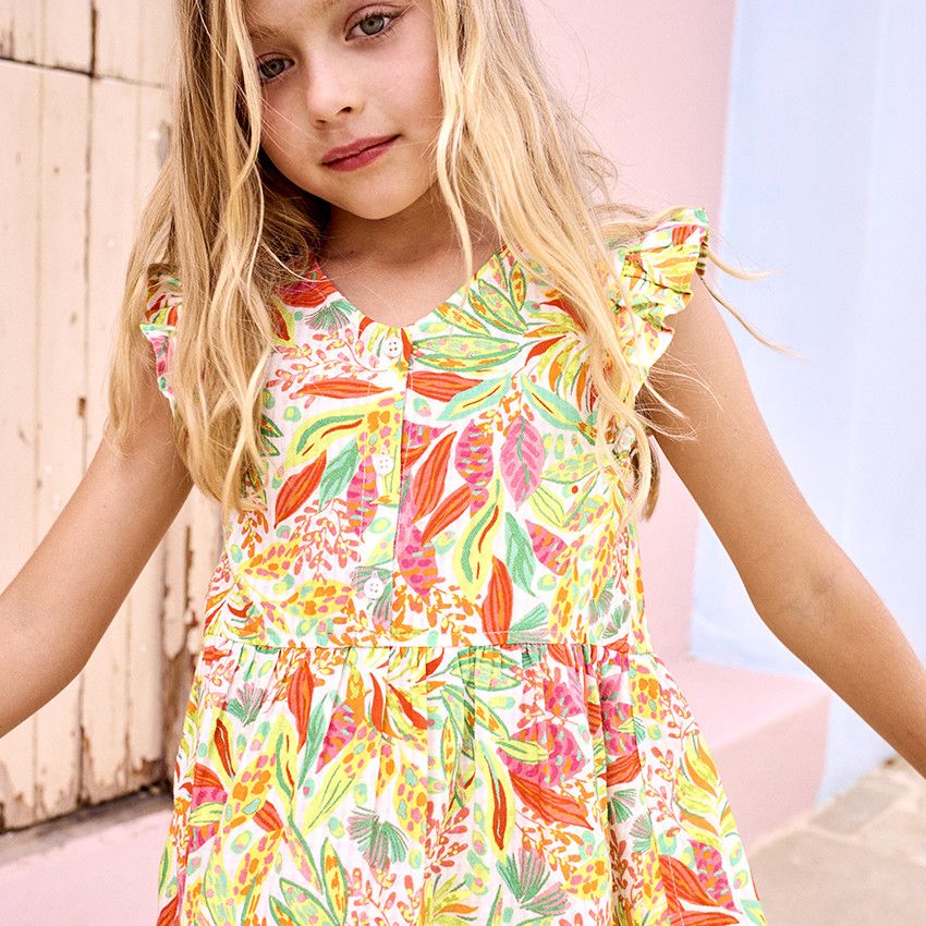 Robe sans manches imprimé végétal pour fille - Blanc