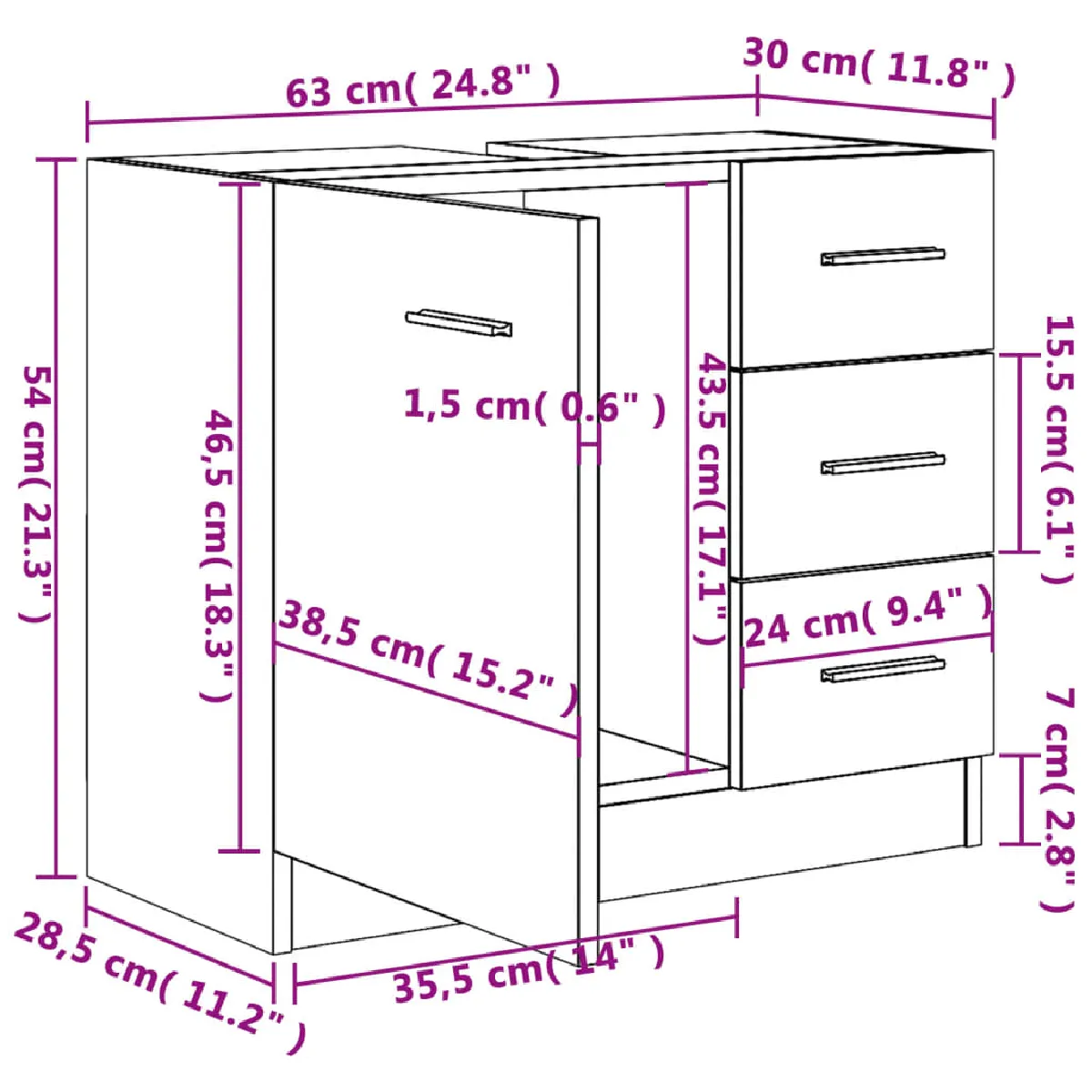 vidaXL Armoire évier - Blanc 63 cm