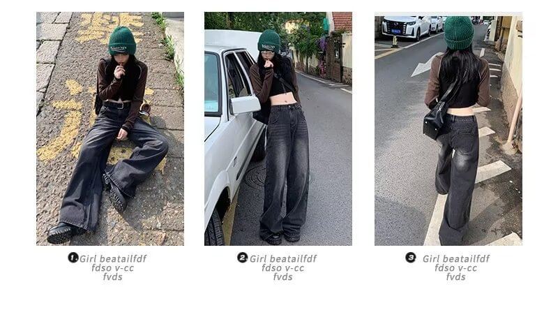 deersweeti - Mid Waist Washed Wide Leg Jeans