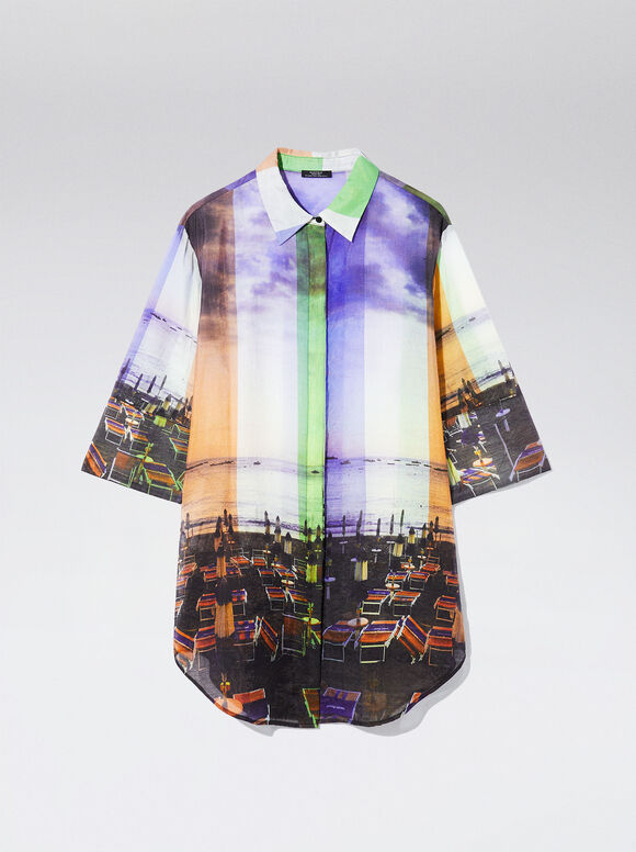 Vestido camisa estampado - Multicolorido