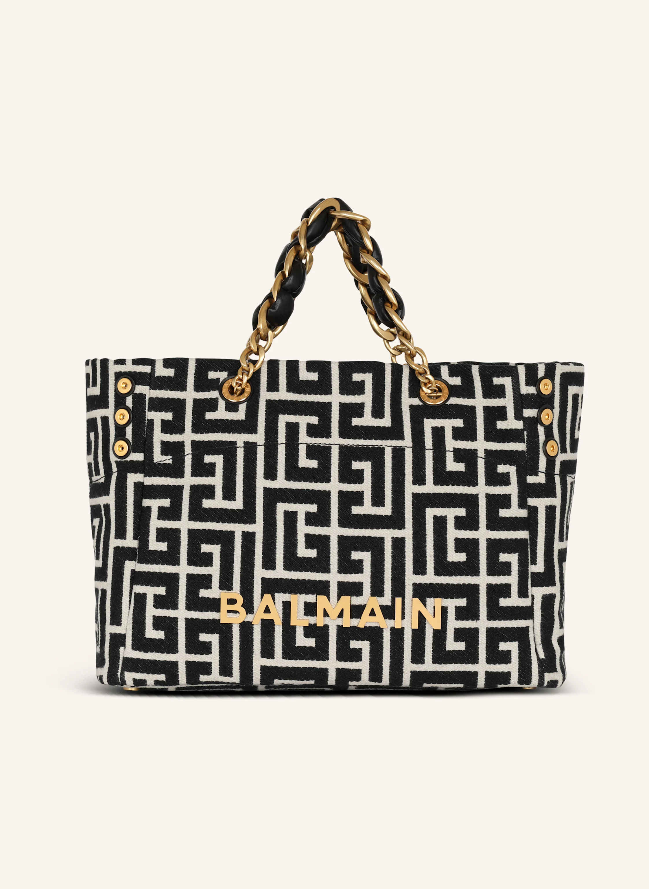 BALMAIN Shopper 1945 Soft aus Jacquard-Canvas mit Monogramm PB Labyrinthe