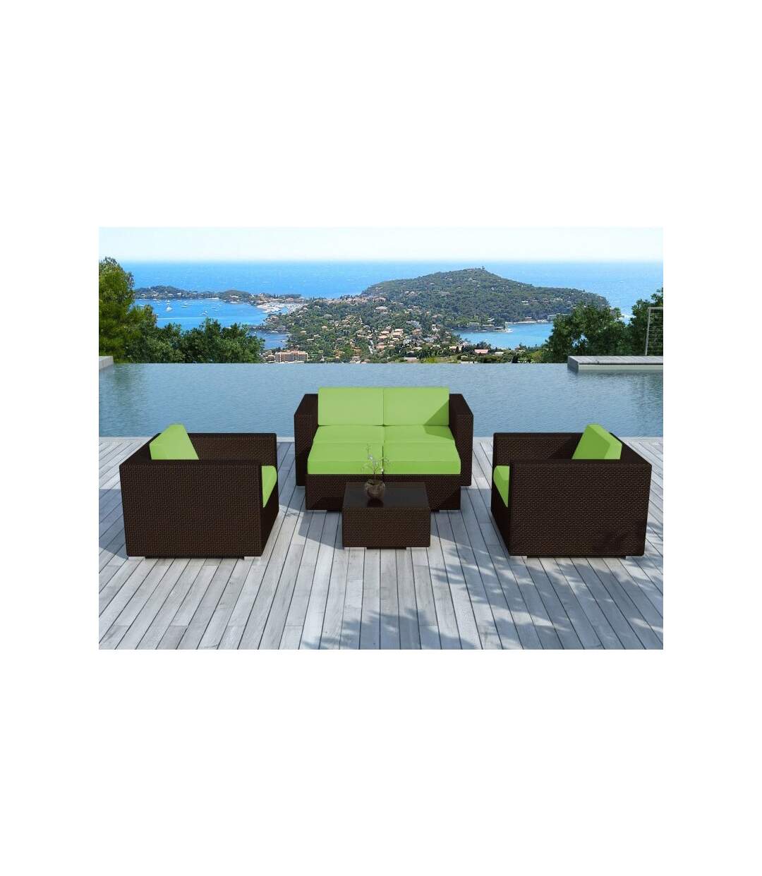 Paris Prix - Salon De Jardin En Résine Tressée portofino Vert & Marron