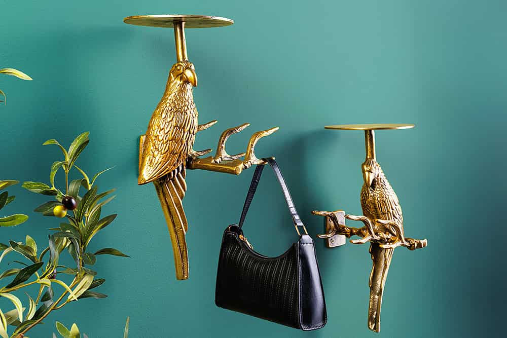 2er Set Wandgarderobe WILDLIFE BIRDS 45cm gold Metall Hammerschlag Design handmade