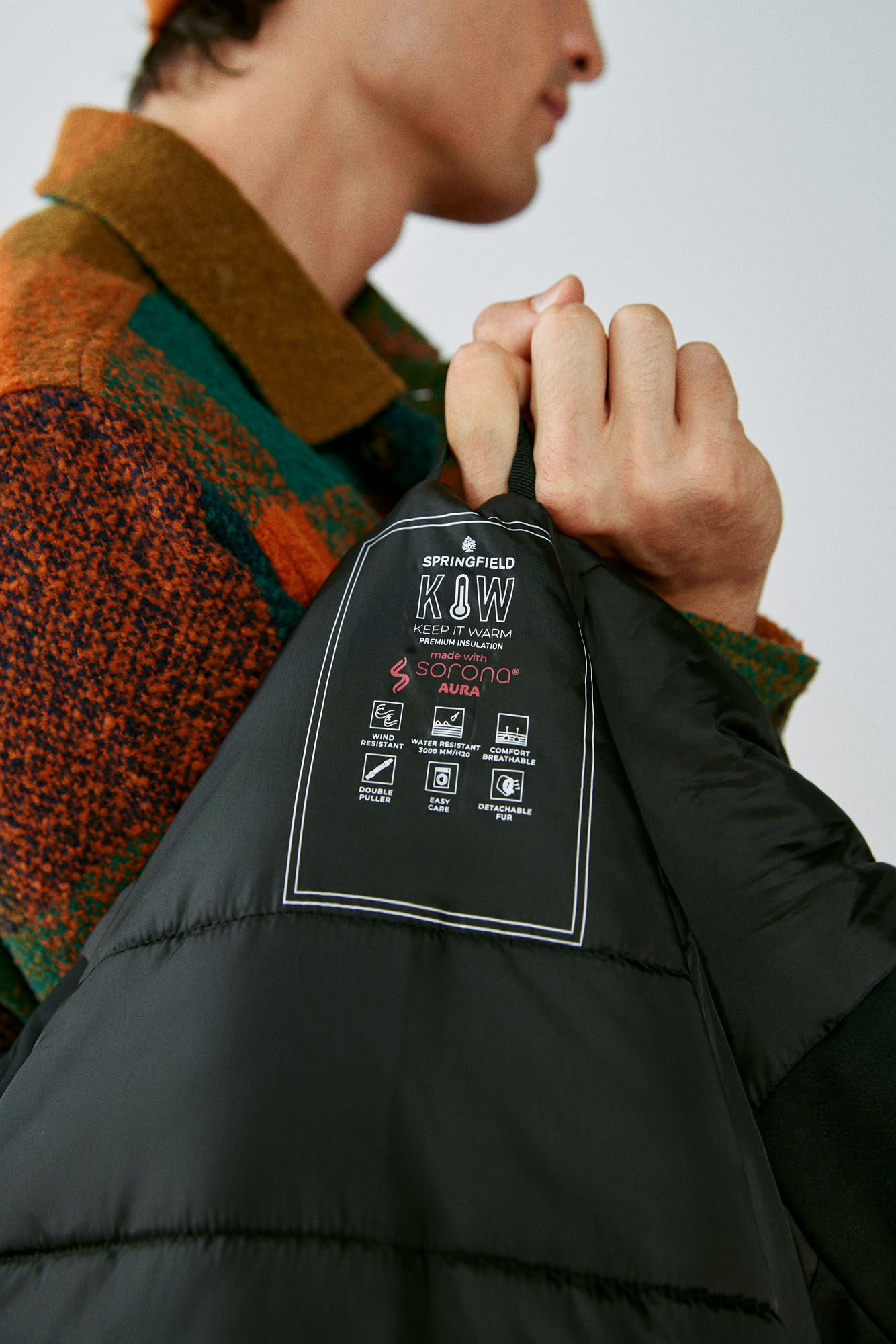 Parka técnica acolchoada em pele