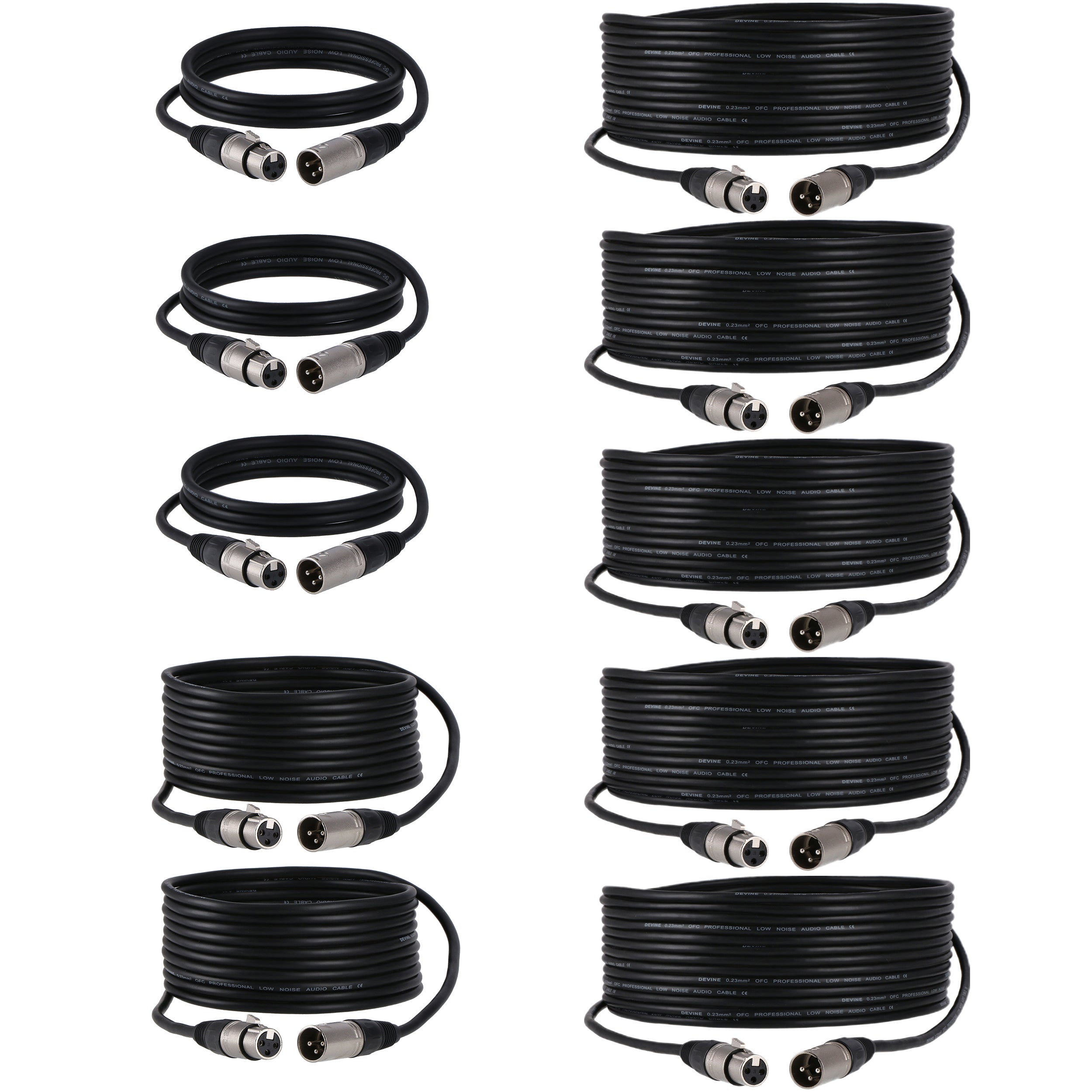 Devine MIC100 microfoonkabel set (3 x 1.5m, 2 x 5m, 5 x 10m)