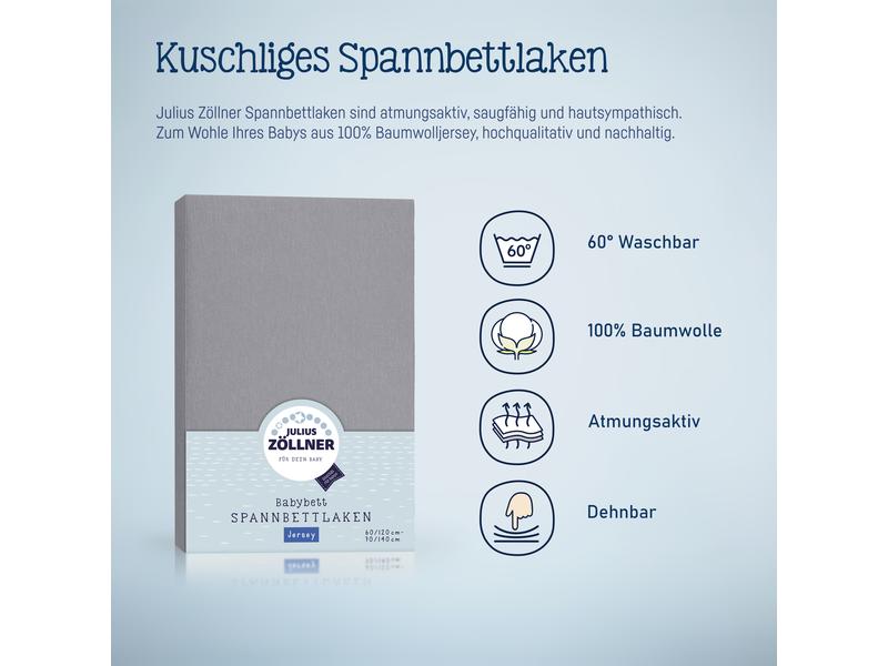 Julius Zöllner Fix-Leintuch Jersey 90 x 40 cm, Anthracite Spannbetttuch aus 100% Baumwolle