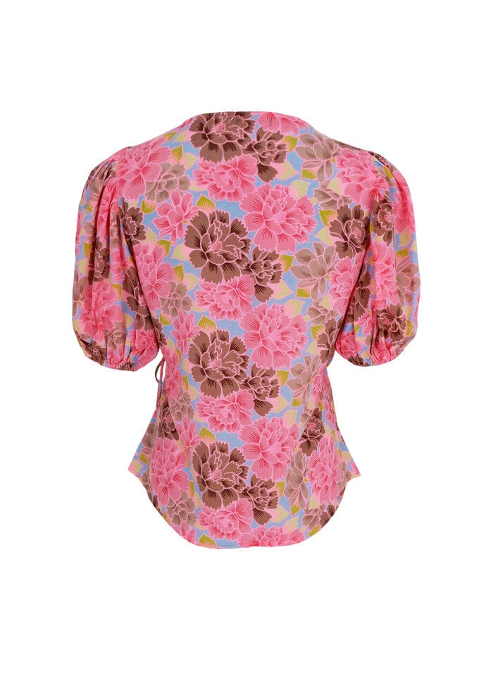 Black Colour Bcluna Puff Sleeve Wrap Blouse blossom candy