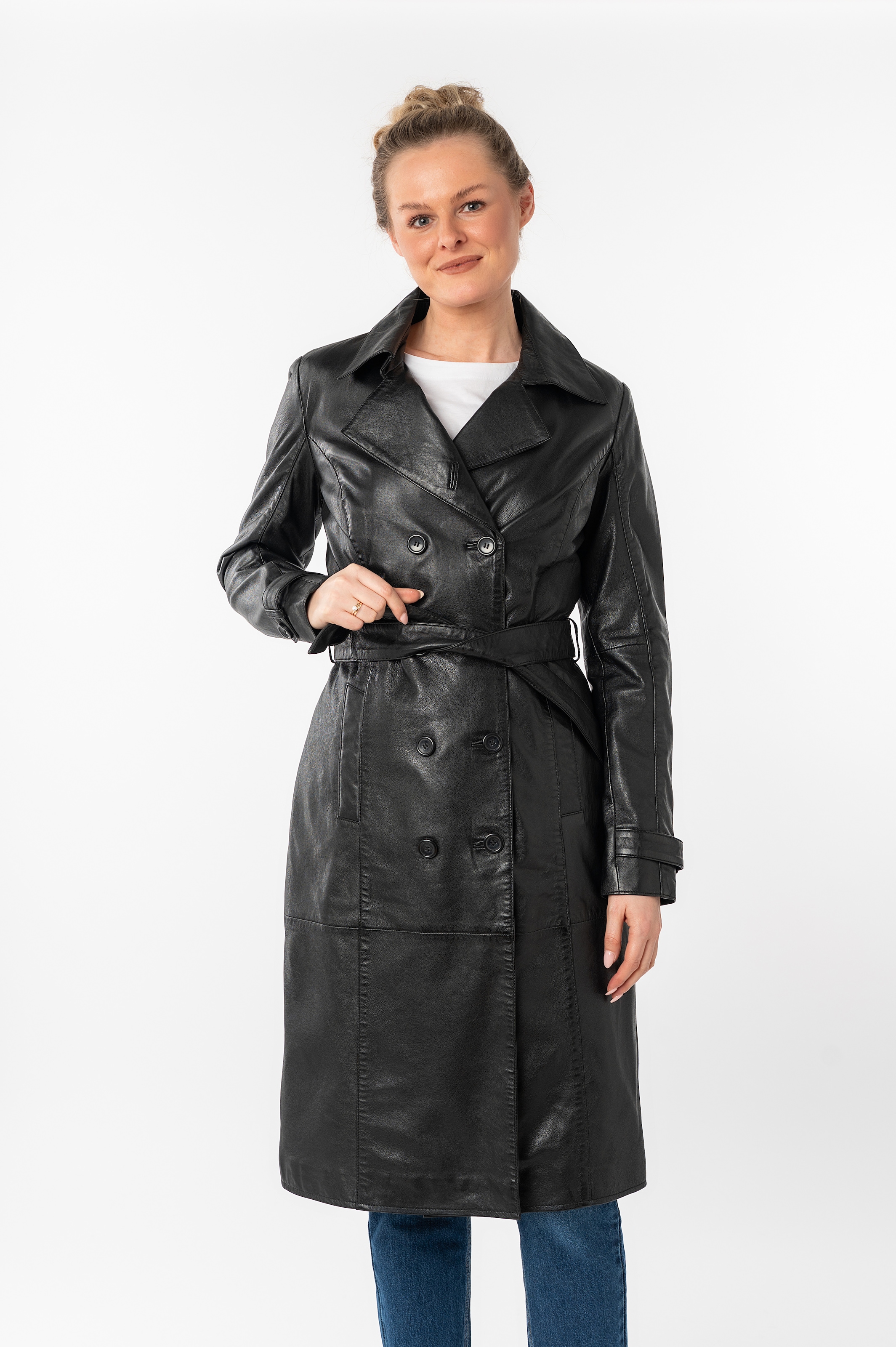 Mauritius Ledermantel »GWTaruh OT« 2 Stk. femininer Leder-Trenchcoat mit Bindegürtel