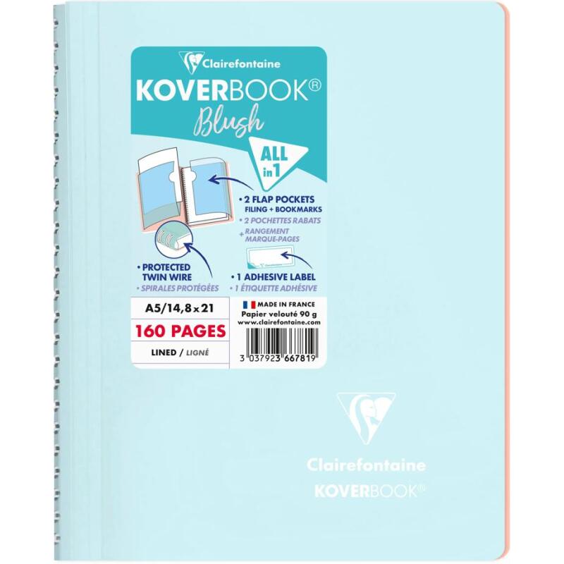 Carnet reliure intégrale enveloppante Koverbook Blush A5 160 pages ligné couverture polypropylène opaque bicolore - Assortis