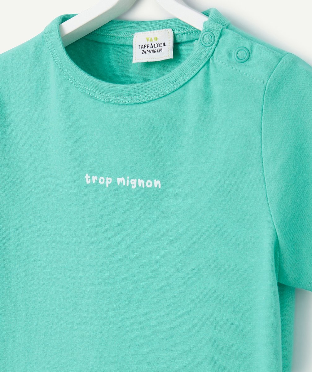 T-SHIRT À MANCHES COURTES BÉBÉ GARÇON EN COTON BIO VERT AVEC MESSAGE