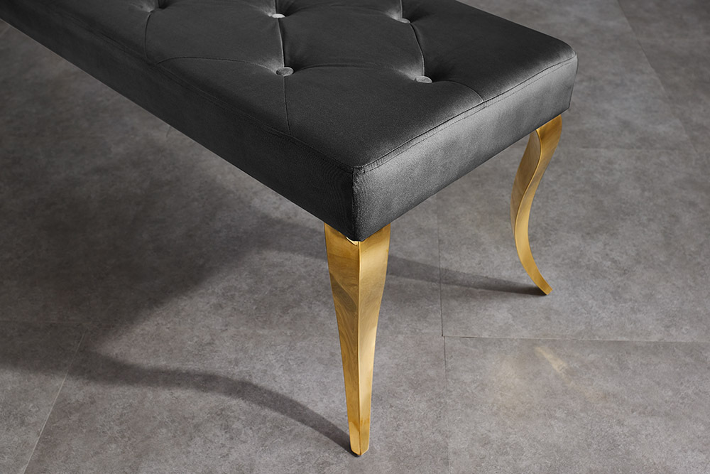 Chesterfield Bank MODERN BAROCK DELUXE 170cm schwarz Samt gold Edelstahl