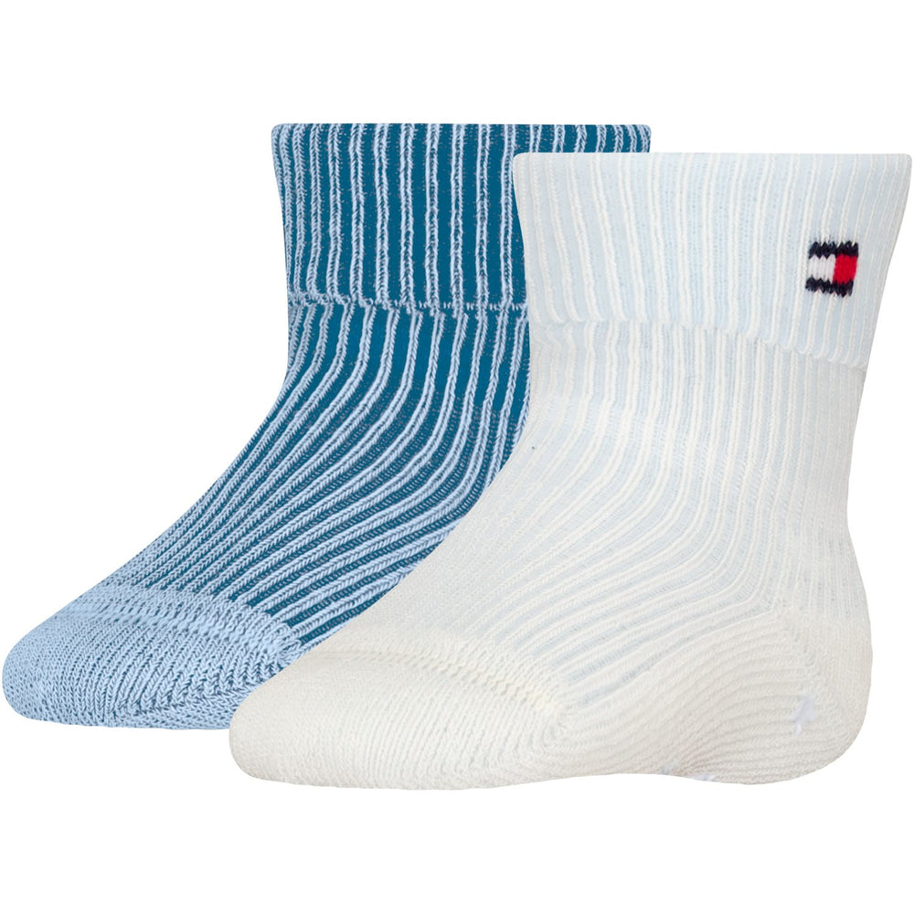 Køb Tommy Hilfiger Light Blue Baby Strømper 2-pak Fold Over Rib | Luksusbaby