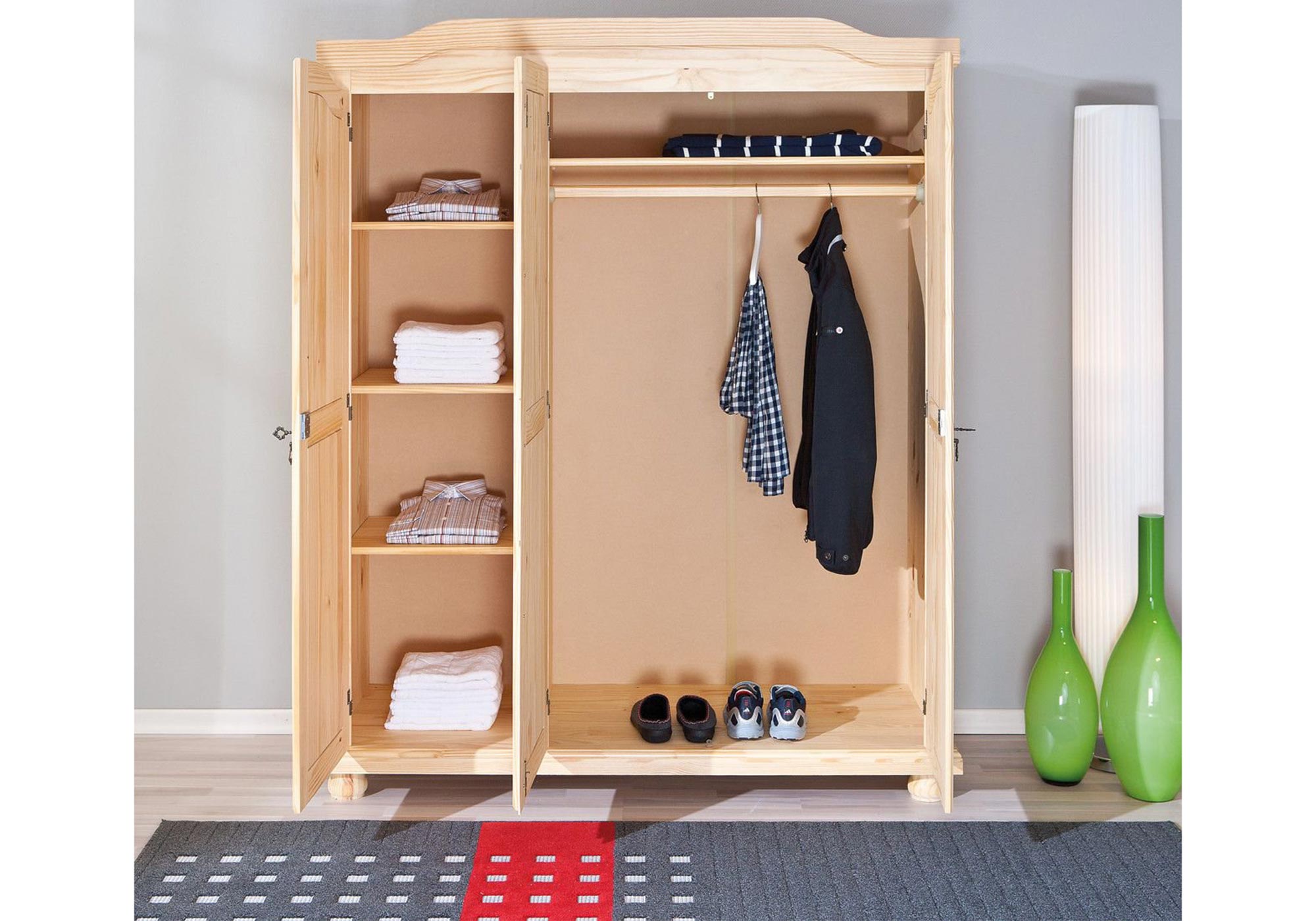Kleiderschrank BERN - Kiefer Massivholz - 3-türig