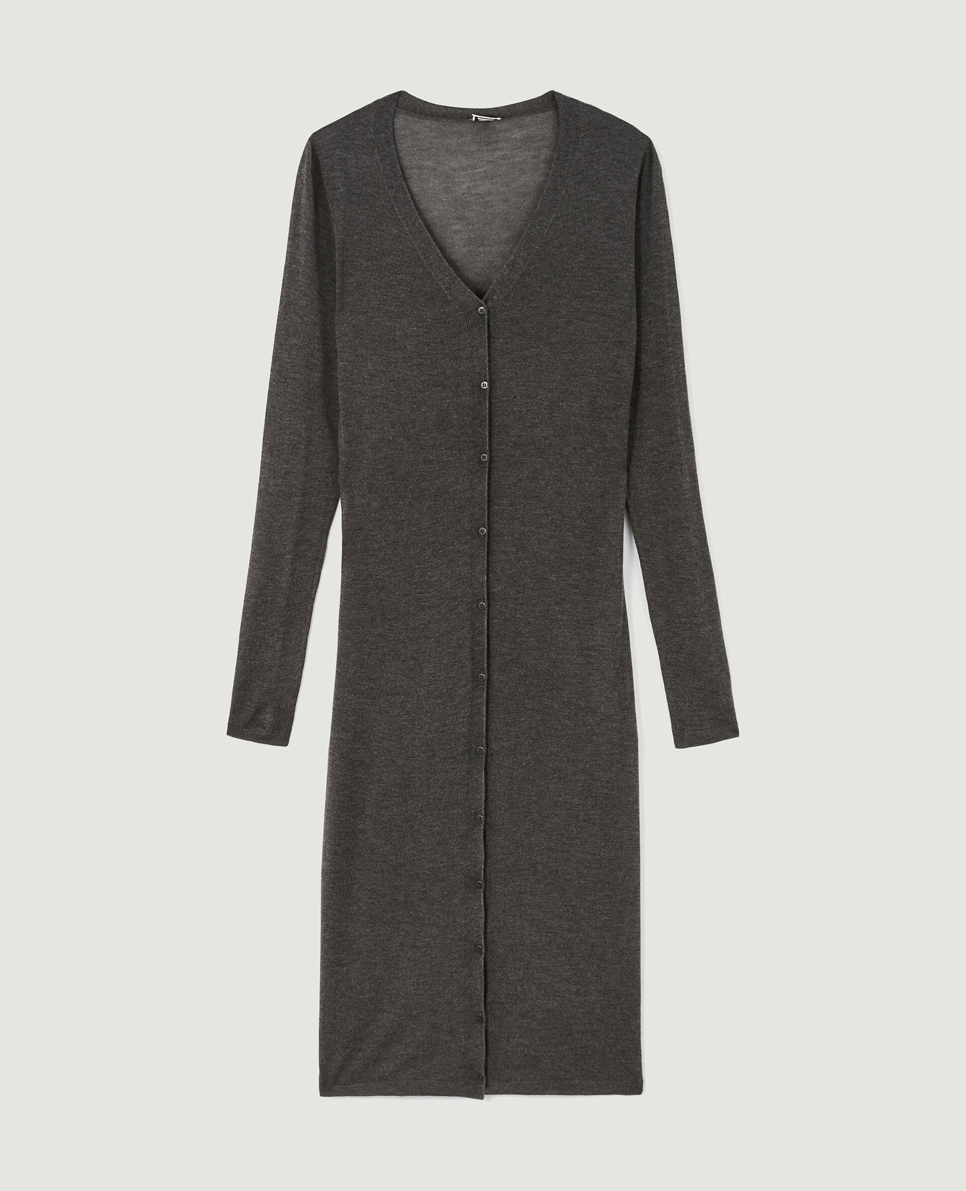 Robe longue boutonnée en maille - Gris foncé