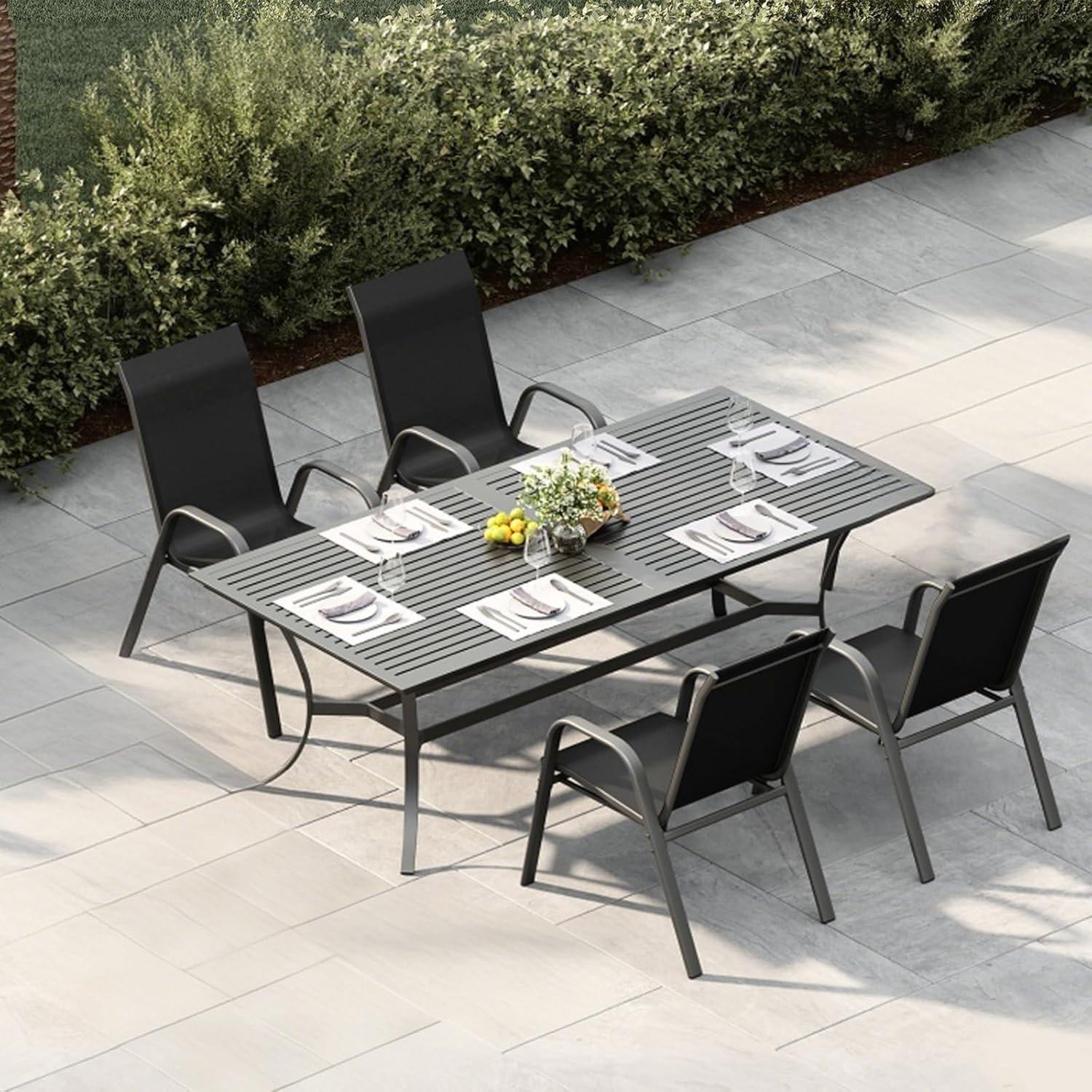 PortoAlegre Gartenstühle 4er Set – Stapelbare Textilene Gartenstühle aus Metall, Outdoor Stühle Set wetterfest & rostbeständig, Terrassenstühle 4er Set für Garten, Balkon & Terrasse