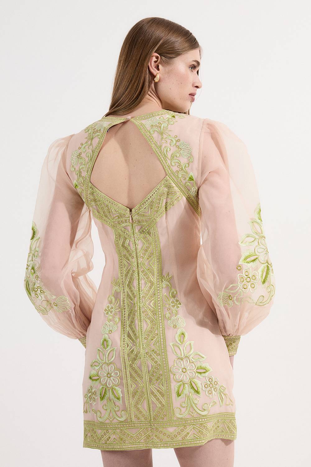 KarenMillen Robe Mini Tissée à Ballons en Organdie Brodée