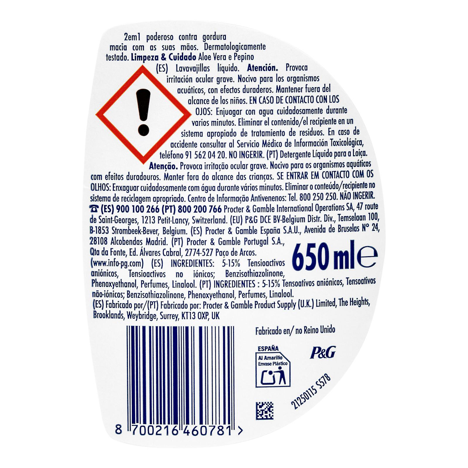 Liquide vaisselle Fairy Aloe Vera et Concombre